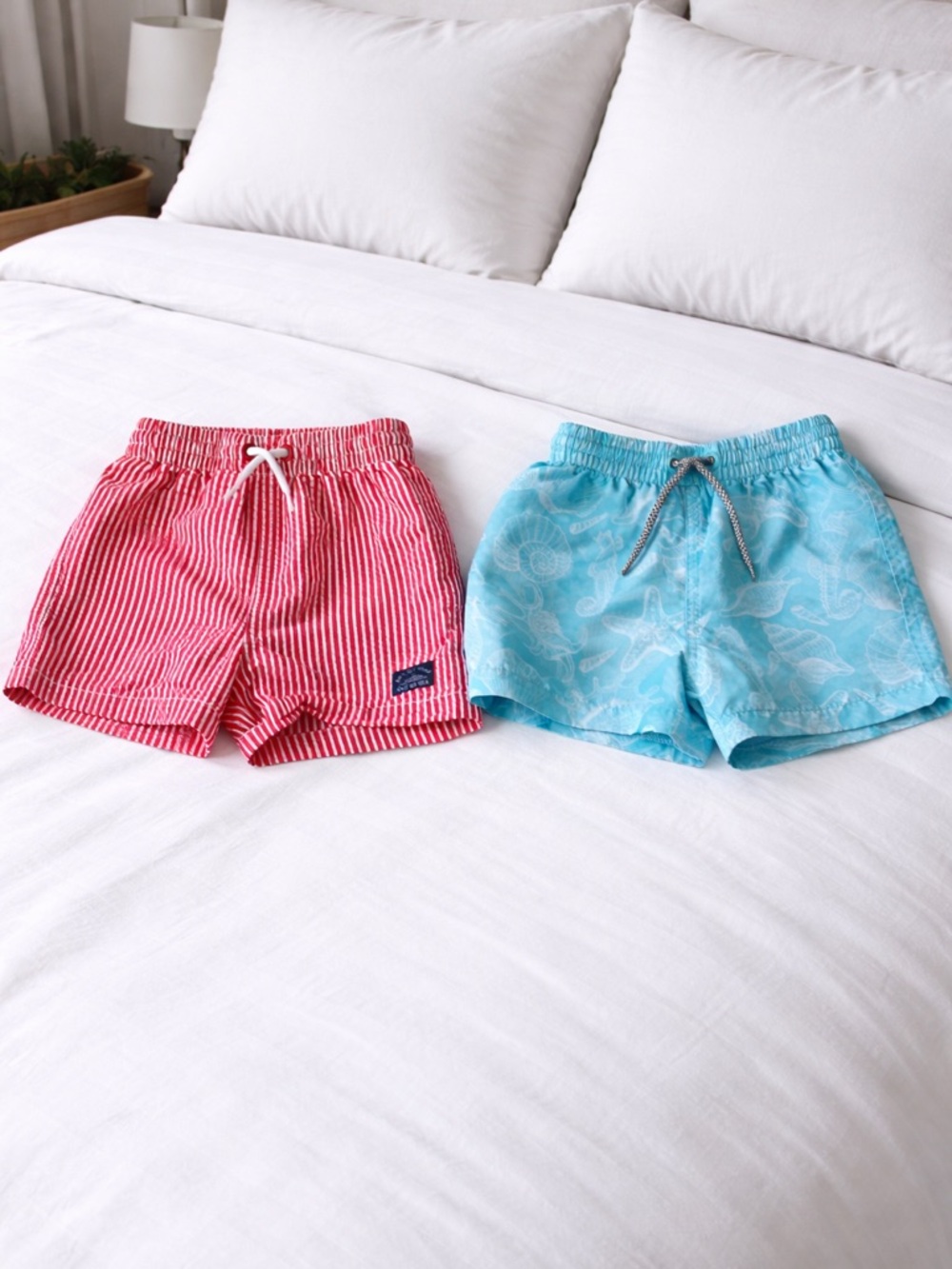 Mango Swim Shorts - Red Stripe and Aqua Print